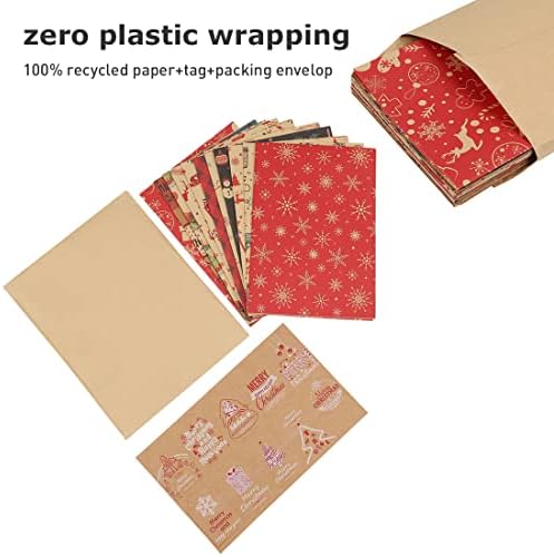 11x Large Sheets Christmas Kraft Gift Wrapping Paper, All Recyclable and Unique Design, 70x50CM