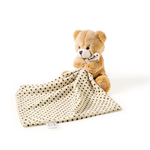 Image of CREVENT Soft Plush Animal Face Security Blankets for Boys and Girls, Great Gifts for Birthday Baby Shower - Hugging Bear Brown + Tag