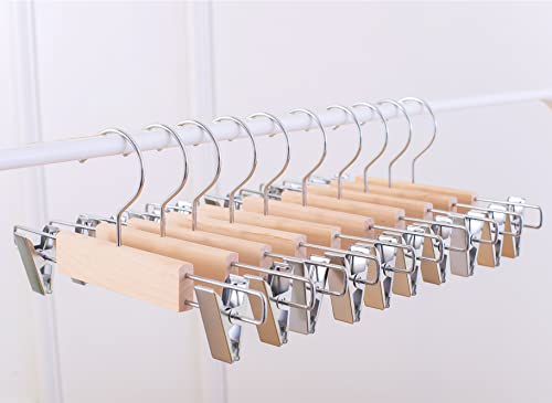 Cocomaya 26cm Ufinished Natural Color Holz Babyrock Kleiderbügel Hosenbügel Hosenbügel Kleiderbügel mit 2 verstellbaren U-Stil Clips, Packung mit 10 Stück Cover