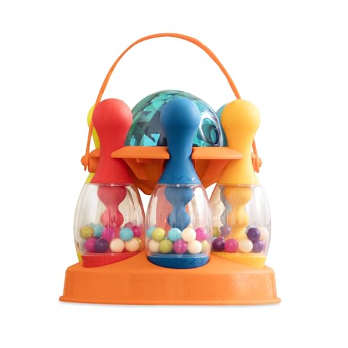 B. Toys – Let's Glow Bowling! – Multicolored Six Pin Toy Bowling Set with Flashing Light-Up Ball & Carrying Caddy for Kids Ages 2+