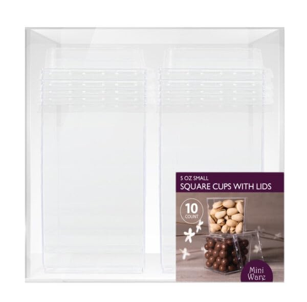 Miniatura 3 de Blue Sky MiniWare - Vasos cuadrados de plástico transparente con tapas (10 unidades)  Vasos desechables de 5 onzas para fiestas, perfectos para