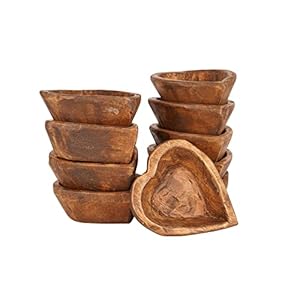 Mini Heart Wood Bowls Stained- Set of 10 -Heart Shaped Wood Bowl- Hand Carved Bowls (For Candles)