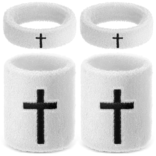 Soulchen Cross Bicep & Wrist Bands, Absorbent, White, 4 pcs
