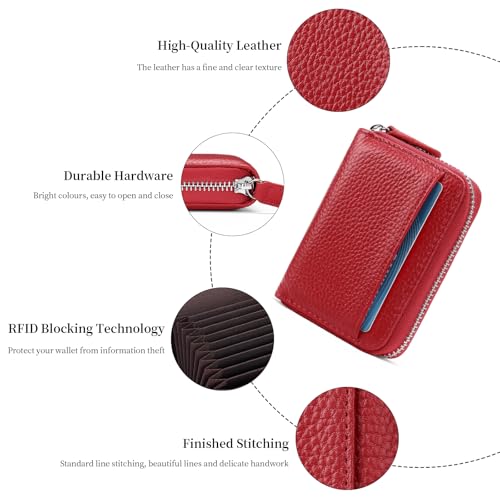 Image of SENDEFN RFID Credit Card Holder for Women Small Leather Zipper Card Case Wallet 15 Slots