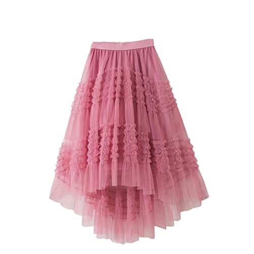 Ladies Irregular Lace Stitching Tulle Cake Dress Long Solid Color Skirt Mesh Skirt