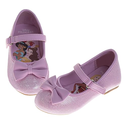 Princess Dress Shoes Ariel Jasmine Belle Rapunzel Pocahontas Cinderella Maryjane Flat - Slipon Flats for Girls - Pink (Size 7 Toddler)
