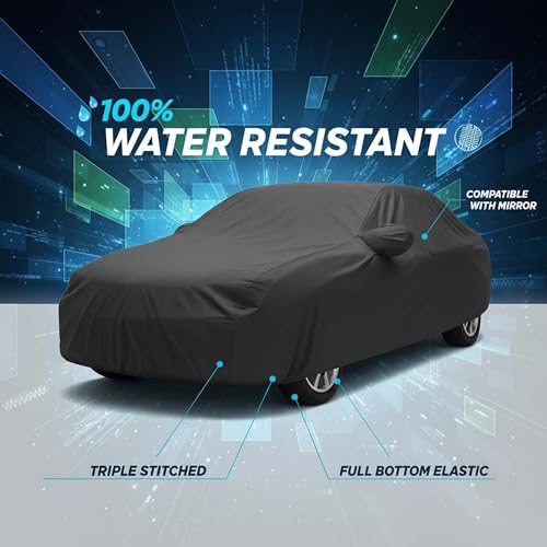 Image of Sulfar 100% Water Resistant Car Body Cover Compatible with Mirror for MG Windsor EV (Triple Stitched, Full Bottom Elastic, Dark Grey)