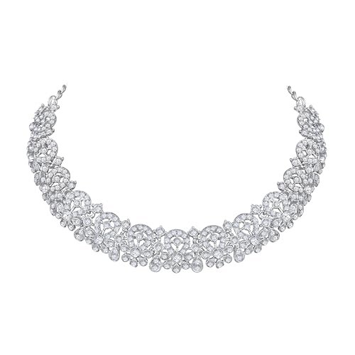 Image of Atasi International Silver Plated Crystal American Diamond Necklace Set with Earrings and Maang Tikka(R6161)