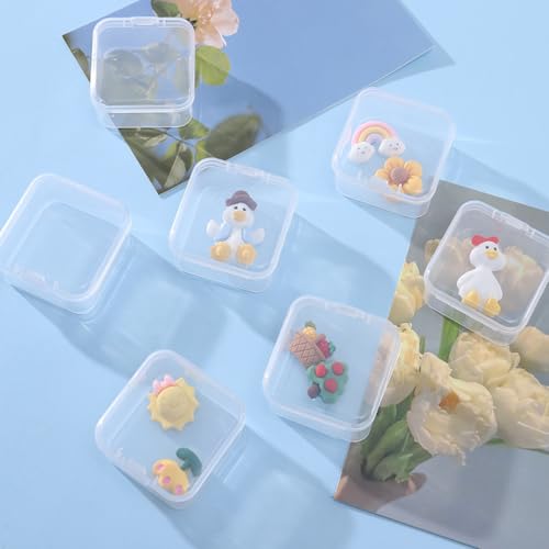 Image of AQQHSAIN 100 Pieces Transparent Boxes with Hinged Lid Clear Plastic Beads Storage Containers Box Mini Square Arts Crafts Storage Boxes Organizers for Earplugs,Pins, Jewelry,Small Items
