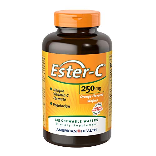 American Health Ester-C Chewable Wafers, Natural Orange - Advanced Active Immune System Support, Non-Acidic Vitamin C - Non-GMO, Gluten-Free, Vegan - 250 mg, 125 Count, 125 Servings