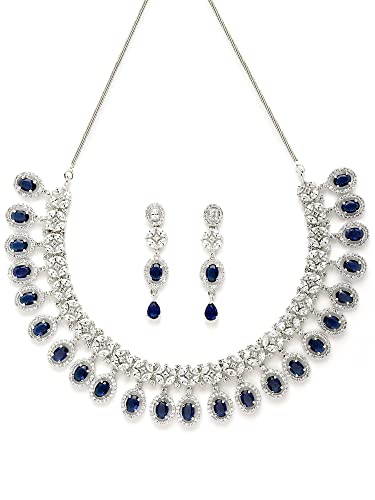 Image of Karatcart Silver Tone Green American Diamond Studded Necklace Set for Women