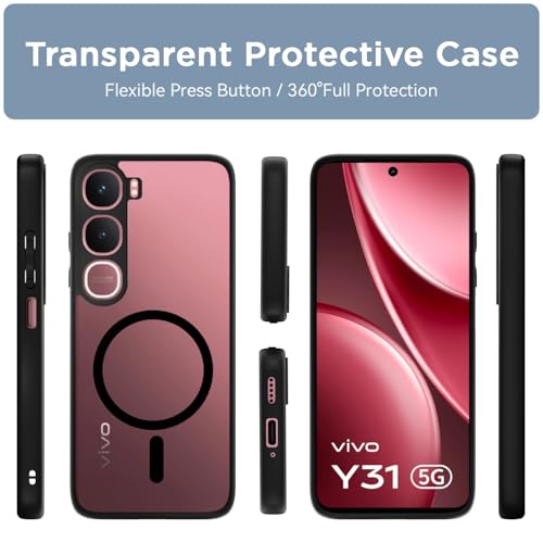 Image of Amazon Basics Back Cover for Vivo Y31 5G Compatible with Mag-Safe | Shockproof Design | Hard Transparent Back Case (Black Mag-Safe)