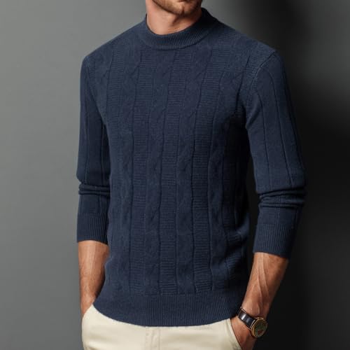 Mens Mock Turtleneck Sweater 100% Wool Fashion Classic Twisted Knit Long Sleeve Pullover3