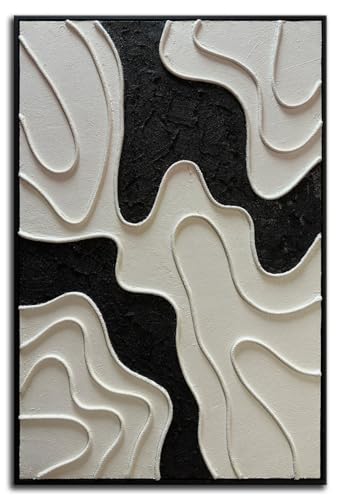 zoinart Black and White Textured Wall Art, Abstract Painting on
