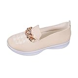 Generic Ladies Fashion Breathable Mesh Metal Chain Decoration Thick Sole Casual Sports Shoes Pool Exercise Shoes Women (Beige, 8)