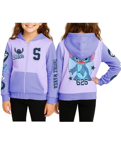 Image of Disney Lilo and Stitch Girls Cozy Fleece Zip Up Graphic Hoodie Sweatshirt | Soft Fleece Interior, Warm Without Bulk, Breathable Comfort, All-Day Wear