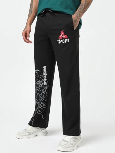Image of Bewakoof Official Naruto Merchandise Itachi Men's Graphic Print Straight Fit Poly Cotton Track Pant