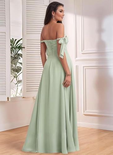 Women’s A Line Chiffon Bridesmaid Dress, Spaghetti Wedding Party Dress Long Formal Evening Gown with Slit2