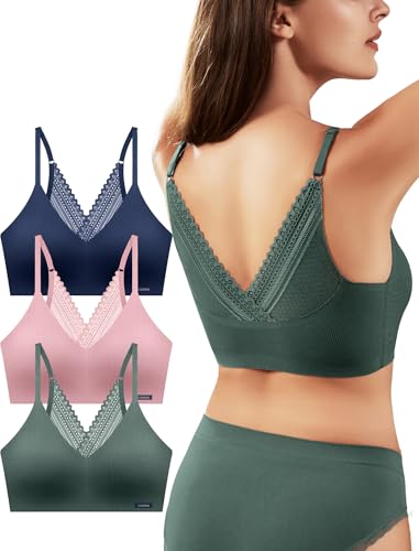 Image of Livona Lace Bralette for Women - Comfort Sports Bra Wireless Padded Bralette with Support Workout Tops Cami Crop S-XXL