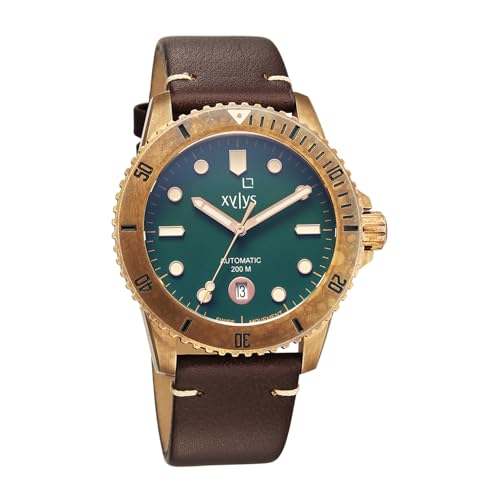 Image of Xylys Mariana with Analog with Date Automatic Green Dial Brown Leather Strap Watch for Men - 40064KL01E