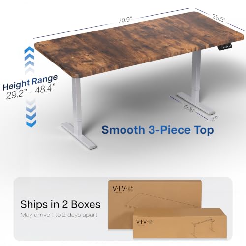 Image of VIVO Rustic Vintage Brown 71 x 36 in Standing Desk, DESK-KIT-1G7N-36 | Electric, Holds 220 lbs, Sit Stand, Height Adjustable, Extra Deep Table Top, Memory Presets, 1B Series, Gray Frame