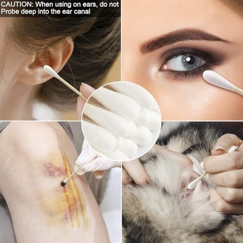 اعواد قطنية من الخيزران 500 قطعة من اعواد قطنية مزدوجة الاطراف - عصي خشبية قوية قابلة للتحلل البيولوجي وصديقة للبيئة باطراف دائرية - اعواد قطنية خشبية للعناية بالطفل والمكياج وتنظيف الاذن