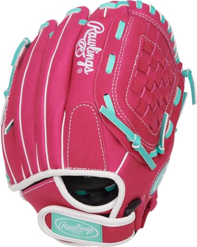 Image of Rawlings | Sure Catch Youth Series Softball Glove | 10.5 inch | Right Hand Throw | Pink /Mint