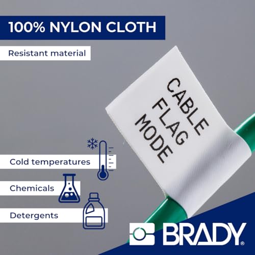 Image of Brady Nylon Cloth Pre-Sized Labels for Label Printer BMP51 /BMP53 /M511-200 Self Adhesive Printer Labels - Waterproof Tape Printer Labels - Black on White (22.86mm x 12.70mm) - M5-84-499