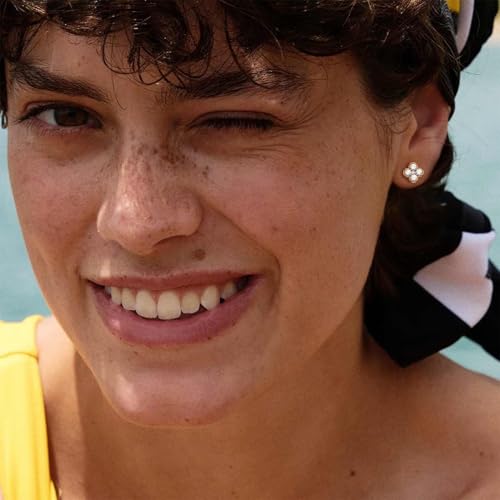 MYEARS Stud Earrings for Women Gold Flower Four-leaf-clover 12 Month Birthstone 14K Small Simple Hypoallergenic Birthday Gift Jewelry2