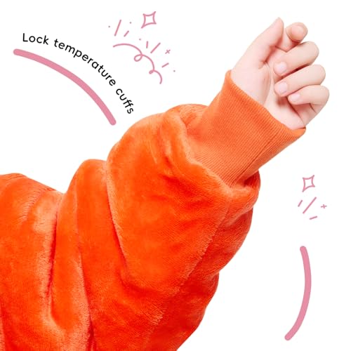 yescool Wearable Blanket Kids Hoodie, Birthday Teen Girls Gifts for 8-15 Year Old Kids Oversized Sweatshirt Sherpa Flannel Cozy Hooded Blanket with Pocket for Children, Youth Teens, One Size, Orange