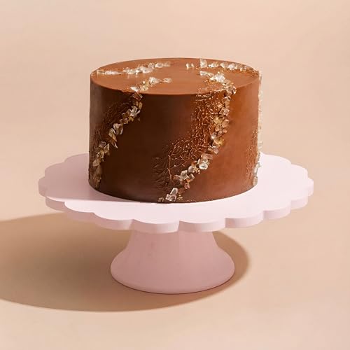 Vesici 1 Pcs Small Pink Wooden Cake Stand Scalloped Reusable Round Cake Stand Mini Dessert Holder for Cupcake Donut Dessert Wedding Baby Shower Birthday Table Display Tea Party, 7.75'L x 7.75'w x 3'h