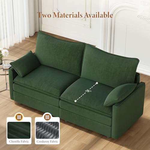 Image of Vesgantti 74 inch Loveseat Sofa for Living Room, Comfy Cloud Couch Deep Seat Chenille Modern 2 Seater Small Sofa with Armrest Pillow, Easy Assembly for Small Spaces, Green
