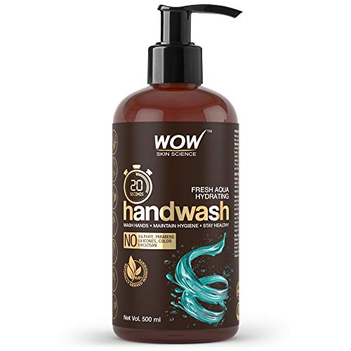 Wow Skin Science Fresh Aqua Hydrating Handwash – 20 Seconds – No Sulphate, Parabens, Silicones, Color & Triclosan – 500Ml