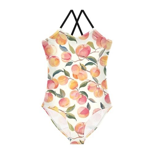 KLL Watercolor Peaches Girl One Piece Swimsuit Beach Swimming Suits with Adjustable Straps Cute