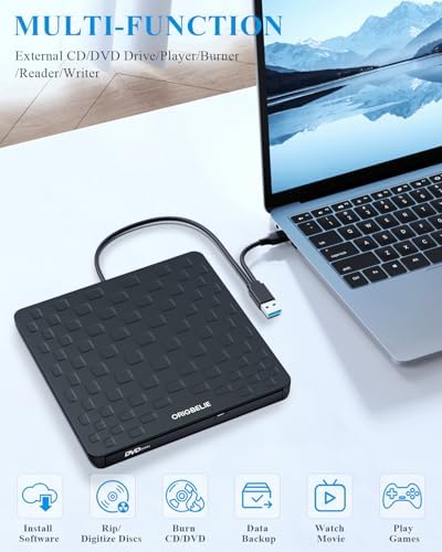 ORIGBELIE External CD DVD Drive for Laptop, USB 3.0 Type-C Ultra Slim 13mm DVD Player Portable CD DVD +/-RW Drive CD Burner Reader Writer Recorder for Desktop PC Windows 11/10/8/7 Linux Mac OS (Black) — view 4