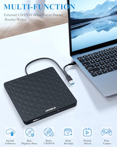 Image of External CD DVD Drive for Laptop, USB 3.0 Type-C Ultra Slim 13mm DVD Player Portable CD DVD + /-RW Drive CD Burner Reader Writer Recorder for Desktop PC Windows 11 /10 /8 /7 Linux Mac OS (Black)