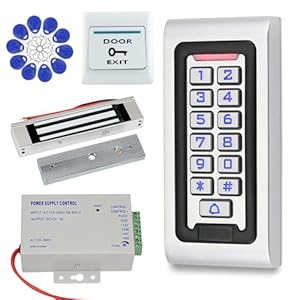 Outdoor IP68 Waterproof Access Control System Metal Plate Keypad +180KG/320lbs Electric Magnetic Lock + DC12V 3A Power Supply + 10pcs Keyfobs Tags Security System