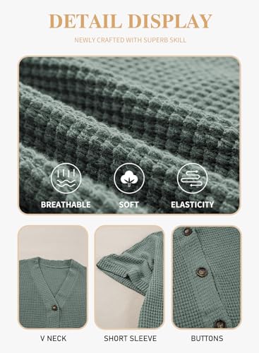 Image of Eytino Womens Plus Size Tops Casual V Neck Short Sleeve Waffle Knit Button Down Shirts(1X-5X)