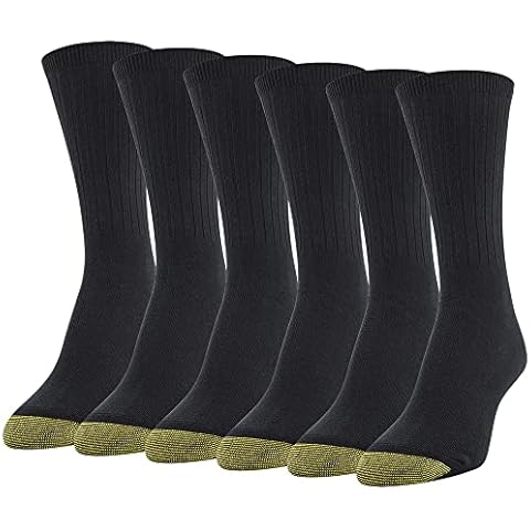 GOLDTOE Women's Casual Ribbed Crew Socks, 6-Pairs, Black, Medium Cover