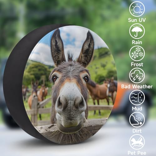 Image of Spare Tire Cover Elegant Donkey Wheel Covers Protectors Waterproof Dust-Proof Universal Fit Trailer, RV, SUV and Many Vehicle 15 Inch
