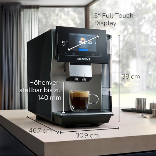 Siemens Kaffeevollautomat EQ700 classic, großes farbiges TFT-Display, 36 Heiß- und Kaltgetränke, Cold Brew, 10 Favoriten, 2-Tassen-Funktion, Steuerung per App, autom. Reinigungsystem, Silber, TP715D01
