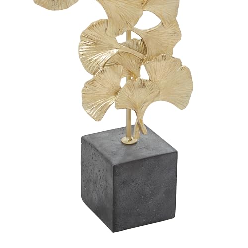 Deco 79 Polystone Floral Handmade Decorative Sculpture Home Decor Statue with Black Block Base, Accent Figurine 10" x 3" x 20", Gold - Image 5