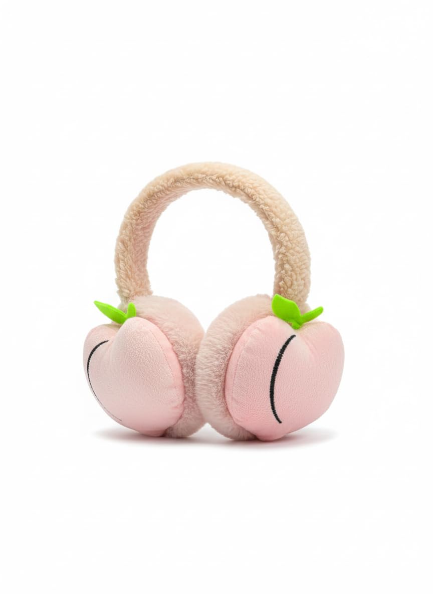 Plush Peach Ear Muffs, Pink and Green Winter Earmuffs with Soft Faux Fur Lining, Cute Fruit Design for Cold Weather Protection-image-16