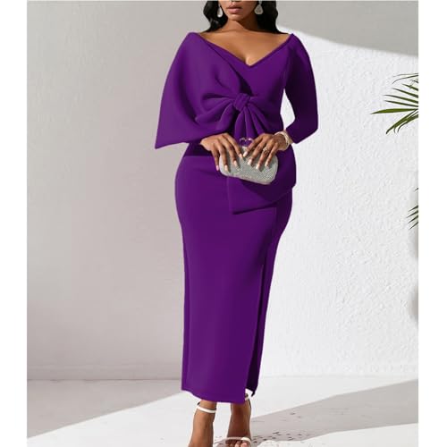 Women's Bateau Collar Hip Wrap Dress Fashion Elegant Dress Three-Dimensional Bow Decoration Dress2