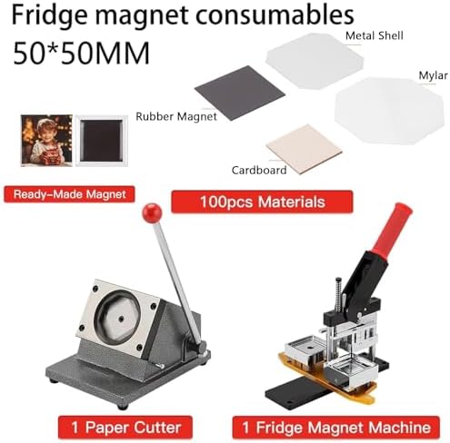 DIY Photo Refrigerator Sticker Magnet Press Kit, Includes Paper Cutter and 100pcs Materials for Custom Fridge Magnets Creation-Machine+100pcs(Cardboard)
