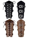 2 Pairs Halloween Cosplay Accessories Leather Arm Guards Medieval Buckle Bracers Renaissance Costume Shoulder Armor Gauntlet Wristband Leather Armband Wrist Guards for Men Women