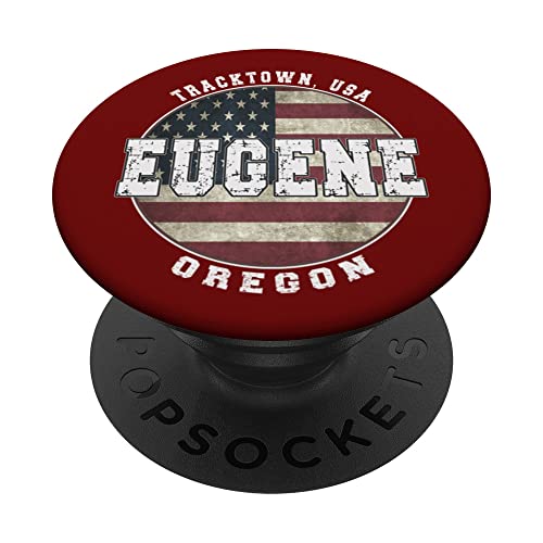 Eugene Oregon, Vintage American flag PopSockets Swappable PopGrip, Black