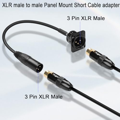QIANRENON XLR Male to Male Audio Cable - 35cm/13.8in, Gold Plated, Panel Mount, for Stage Lighting & Sound Mixer - Image 2
