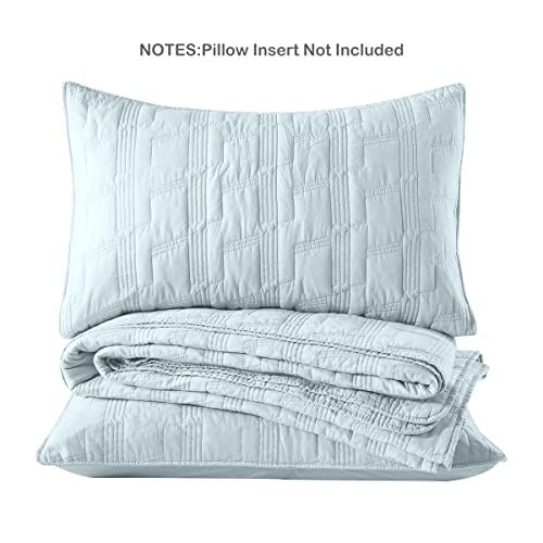 HORIMOTE HOME 100% Cotton Quilt Set Queen Size, Baby Blue Pre-Washed 3-Piece Bedspread Coverlet Set, Cozy Lightweight Stitching Bedding Cover with 2 Shams in Geometric Pattern for All Season - Image 5