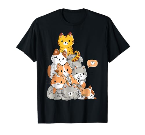 Meowtain gatos pila Chibi mujeres niñas Lindo kawaii gatito Camiseta